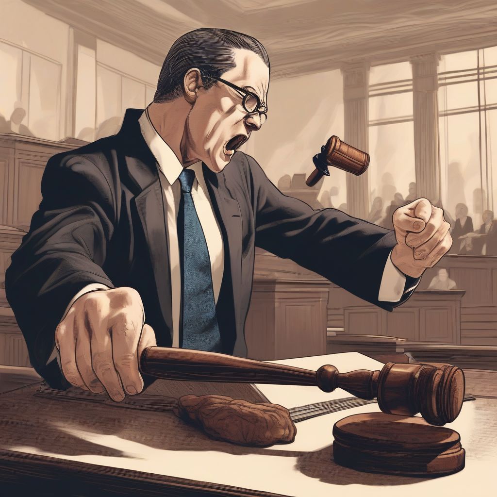 Lawyer striking gavel in courtroom